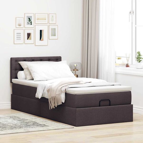 vidaXL Lit ottoman avec matelas marron fonc&eacute; 90x200 cm tissu