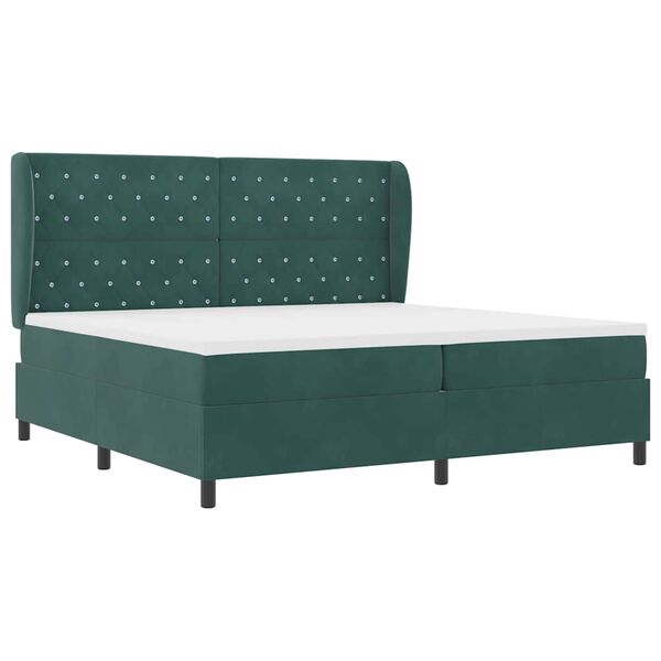 vidaXL Lit &agrave; ressorts avec matelas Vert fonc&eacute; 200 x 200 cm Velours
