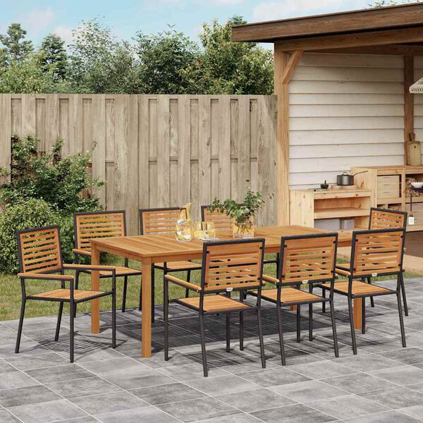vidaXL Ensemble de salle &agrave; manger pour jardin 9 pcs Noir