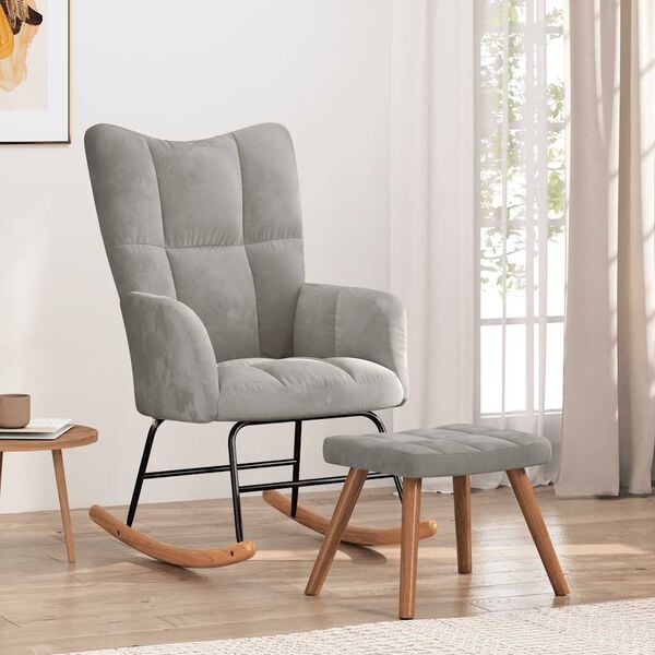 vidaXL Chaise &agrave; bascule avec repose-pied Gris clair Velours