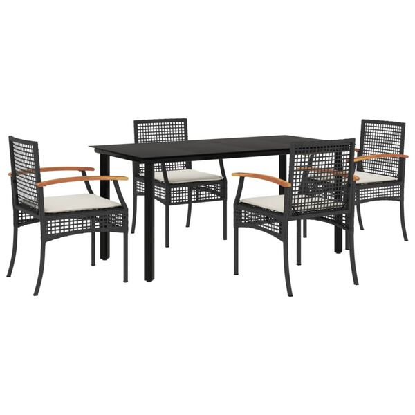 vidaXL Ensemble &agrave; manger de jardin coussins 5pcs Noir R&eacute;sine tress&eacute;e