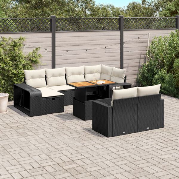vidaXL Salon de jardin 11 pcs avec coussins noir résine tressée