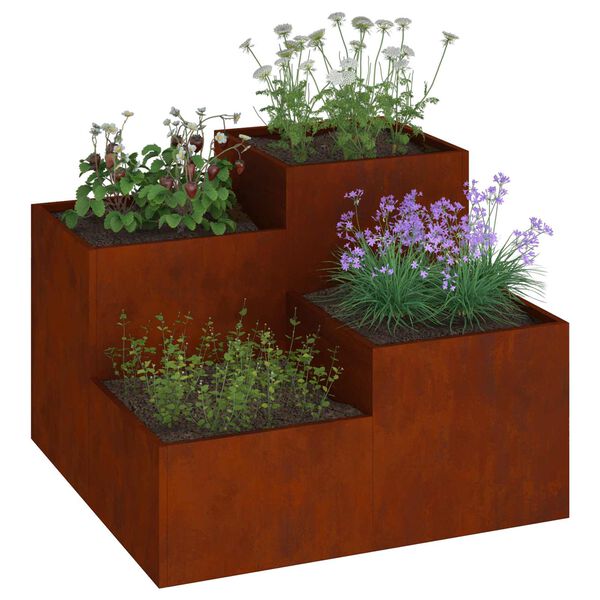 vidaXL Cache-pot de jardin Rouill&eacute; 80 x 80 x 60 cm Acier patin&eacute;