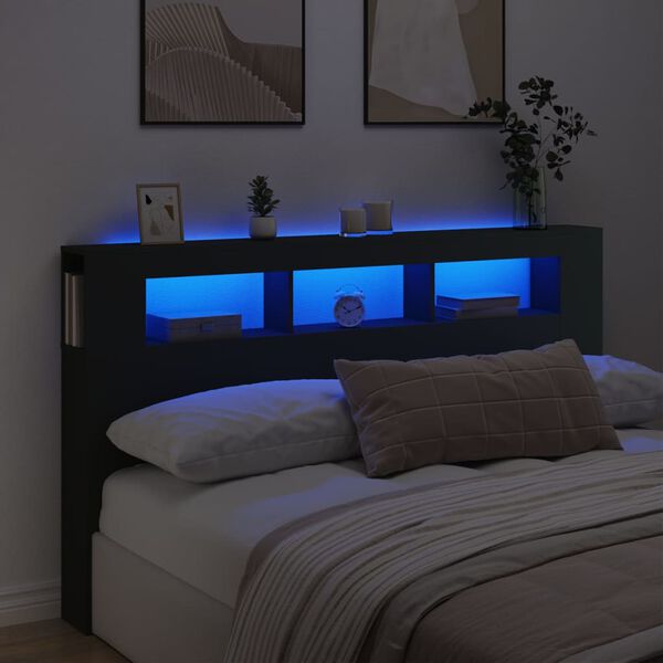 vidaXL T&ecirc;te de lit &agrave; LED noir 180x18,5x103,5 cm bois d'ing&eacute;nierie