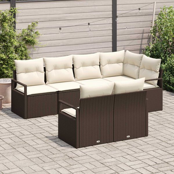 vidaXL Ensemble de canap&eacute; de jardin 7 pcs Marron et blanc polyrotin