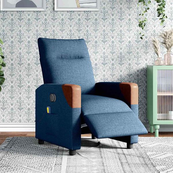 vidaXL Fauteuil inclinable de massage &eacute;lectrique Bleu Tissu
