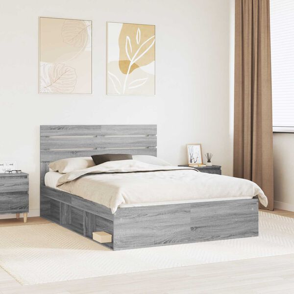 vidaXL Cadre de lit Gris Sonoma 140 x 190 cm Pin massif