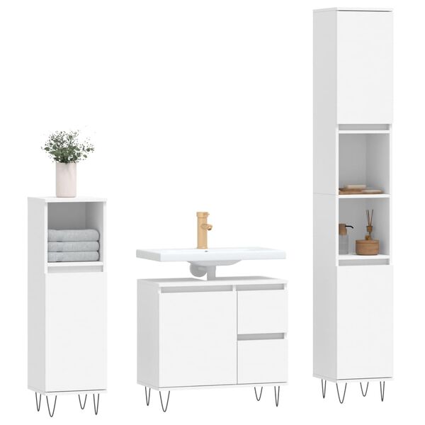 vidaXL Ensemble de meubles salle de bain 3 pcs blanc bois d'ing&eacute;nierie