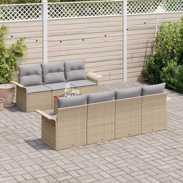 vidaXL Ensemble de canap&eacute; de jardin avec coussin 8 pcs Beige polyrotin