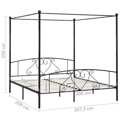 vidaXL Cadre de lit à baldaquin Noir Métal 200 x 200 cm