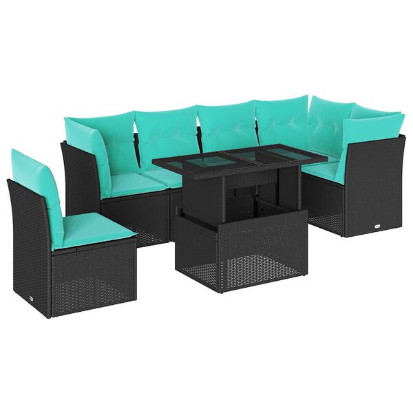 vidaXL Salon de jardin 6 pcs avec coussins noir r&eacute;sine tress&eacute;e