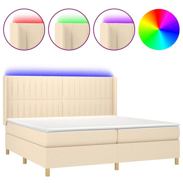 vidaXL Sommier &agrave; lattes de lit matelas et LED Cr&egrave;me 200x200 cm Tissu