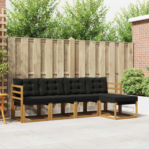 vidaXL Ensemble de canap&eacute;s d'ext&eacute;rieur 5 pcs Naturel et Noir