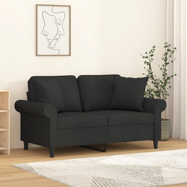 vidaXL Canap&eacute; 2 places et oreillers et coussins Noir 120 cm Tissu