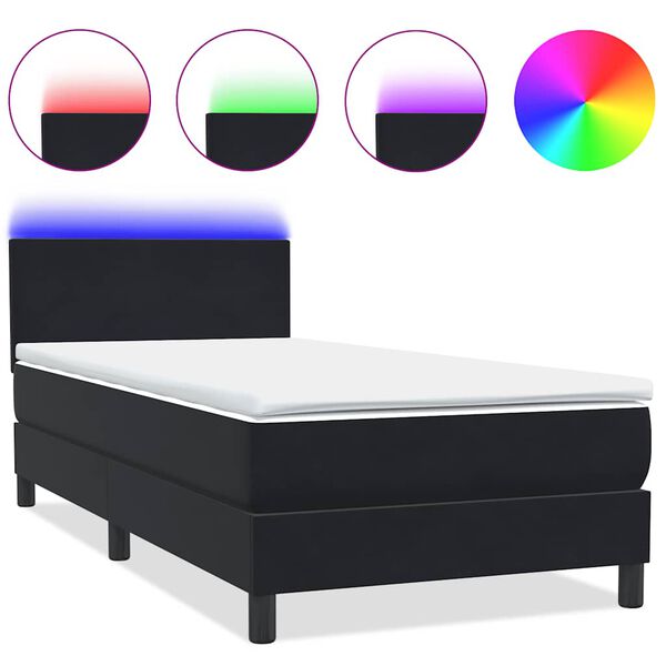 vidaXL Sommier &agrave; lattes de lit avec matelas et LED noir 100x210 cm velours
