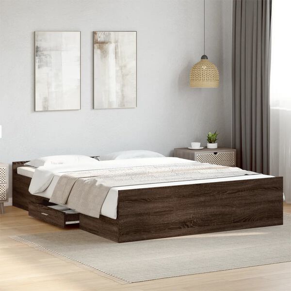 vidaXL Cadre de lit avec tiroirs sans matelas ch&ecirc;ne marron 140x200 cm