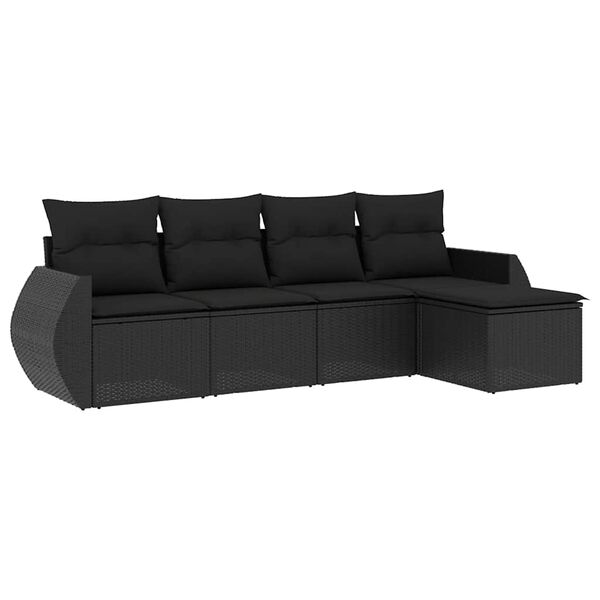 vidaXL Salon de jardin 5 pcs avec coussins noir r&eacute;sine tress&eacute;e