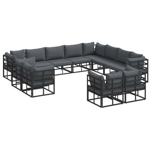vidaXL Ensemble de canap&eacute; de jardin avec coussin 12 pcs Noir Aluminium