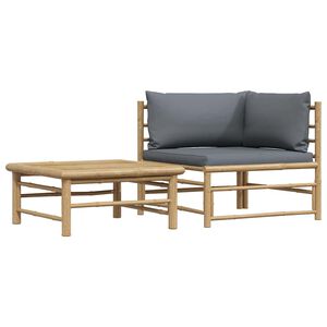 vidaXL Salon de jardin 2 pcs avec coussins gris fonc&eacute; Bambou