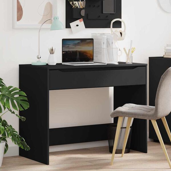 vidaXL Bureau avec tiroir Noir 100 x 50 x 78 cm Bois d'ing&eacute;nierie