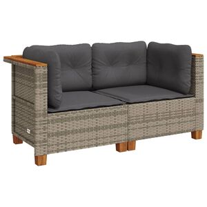 vidaXL Canap&eacute;s d'angle de jardin et coussins 2 pcs gris r&eacute;sine tress&eacute;e