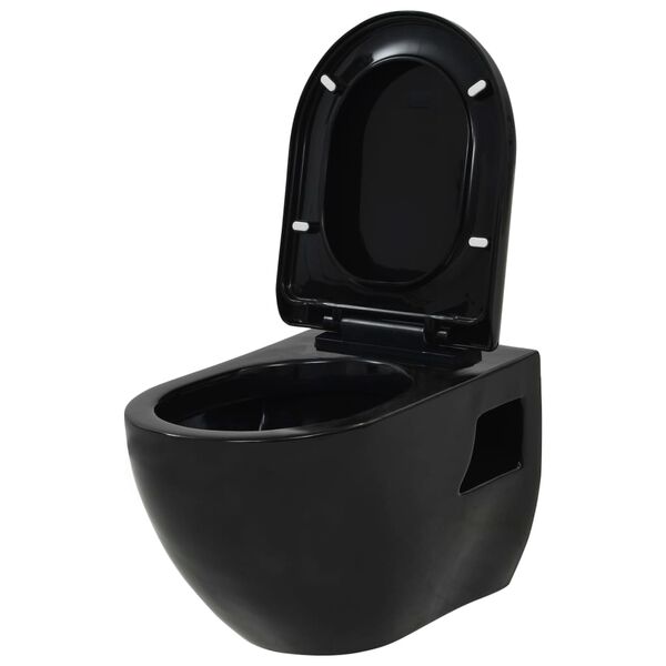 vidaXL Toilette suspendue au mur avec r&eacute;servoir cach&eacute; C&eacute;ramique Noir