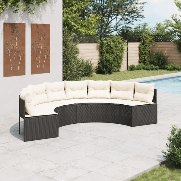 vidaXL Canap&eacute; de jardin avec coussins demi-rond noir r&eacute;sine tress&eacute;e