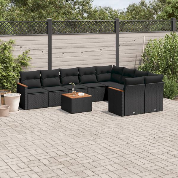vidaXL Salon de jardin 10 pcs avec coussins noir r&eacute;sine tress&eacute;e