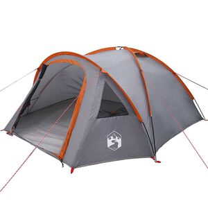 vidaXL Tente D&ocirc;me 4 personne Imperm&eacute;able Gris et orange taffetas