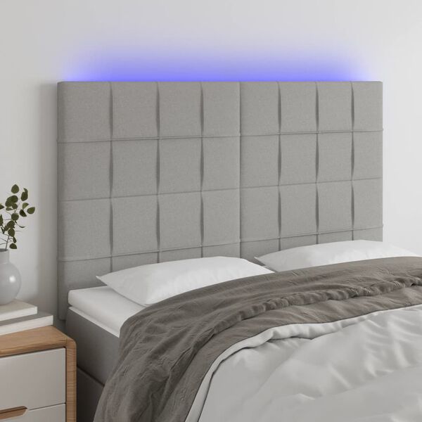 vidaXL T&ecirc;te de lit &agrave; LED Gris clair 144x5x118/128 cm Tissu