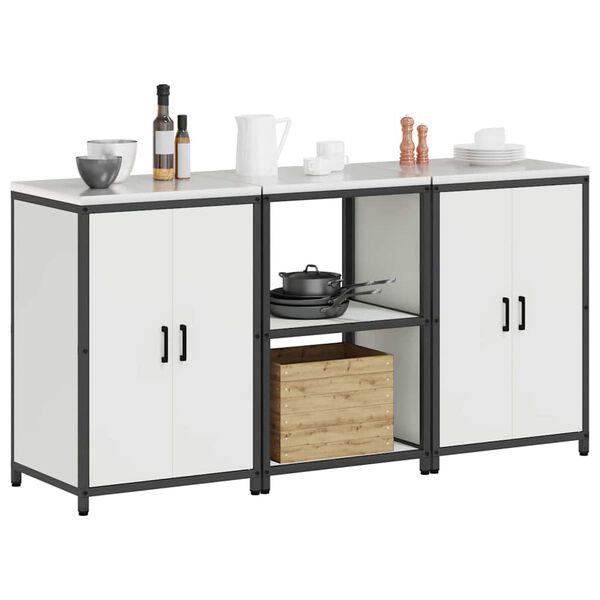 vidaXL Ensemble de rangement cuisine 3 pcs Blanc Acier lamin&eacute; &agrave; froid