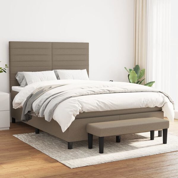 vidaXL Sommier &agrave; lattes de lit avec matelas Taupe 140x190 cm Tissu
