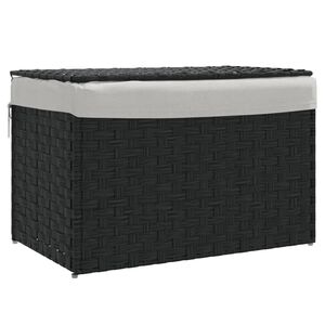 vidaXL Panier &agrave; linge avec couvercle noir 55,5x35x34 cm r&eacute;sine tress&eacute;e