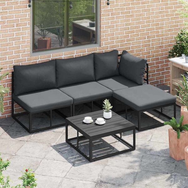 vidaXL Ensemble de canap&eacute; de jardin avec coussin 5 pcs Noir Aluminium