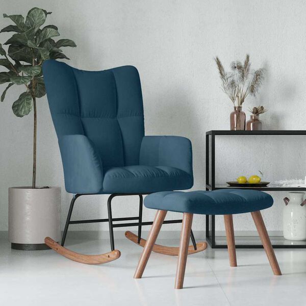 vidaXL Chaise &agrave; bascule avec tabouret en velours bleu