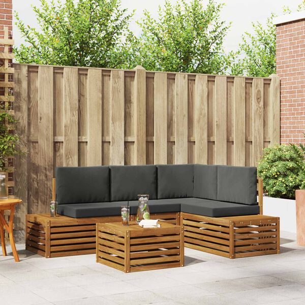 vidaXL Ensemble de canap&eacute;s d'ext&eacute;rieur 5 Pi&egrave;ce Naturel et Anthracite