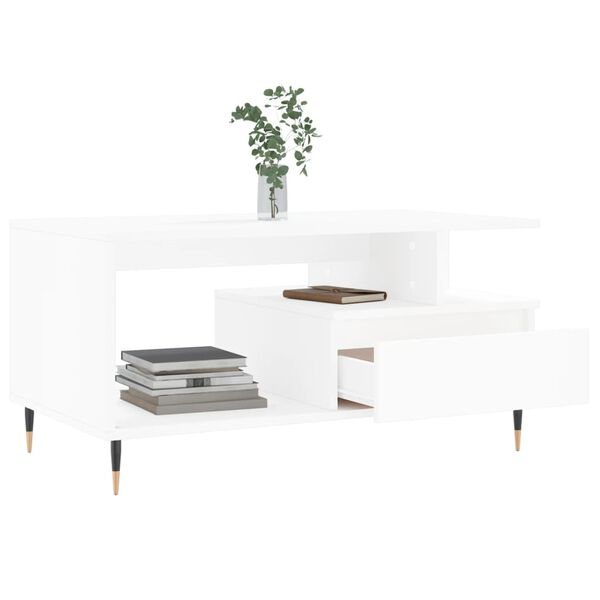 vidaXL Table basse Blanc 90x49x45 cm Bois d'ing&eacute;nierie