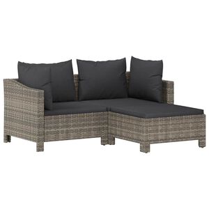 vidaXL Salon de jardin 3 pcs avec coussins Gris R&eacute;sine tress&eacute;e
