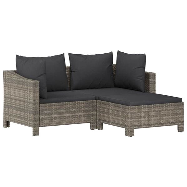 vidaXL Salon de jardin 3 pcs avec coussins Gris R&eacute;sine tress&eacute;e