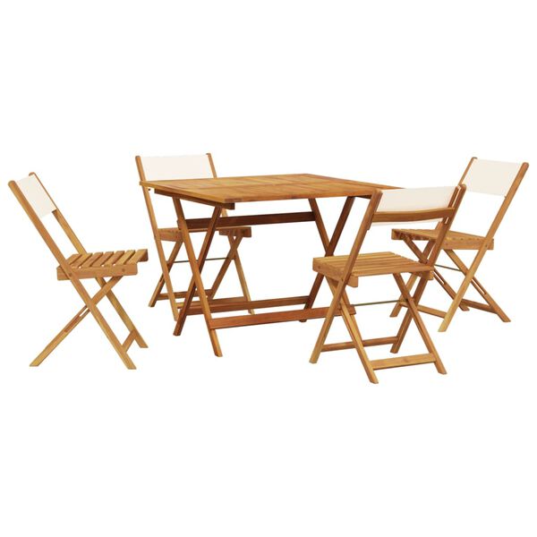 vidaXL Ensemble &agrave; manger de jardin 5 pcs blanc cr&egrave;me tissu bois massif