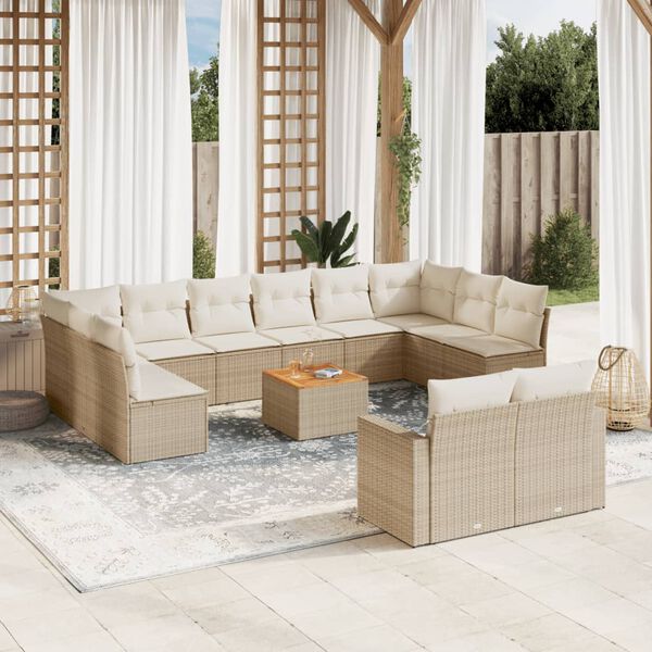 vidaXL Salon de jardin avec coussins 13 pcs beige r&eacute;sine tress&eacute;e