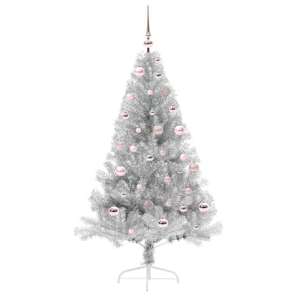 vidaXL Sapin de No&euml;l artificiel pr&eacute;-&eacute;clair&eacute; Argent 150 cm PET