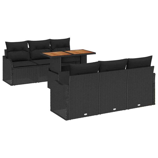 vidaXL Ensemble de canap&eacute; de jardin avec coussin 7 pcs Noir polyrotin