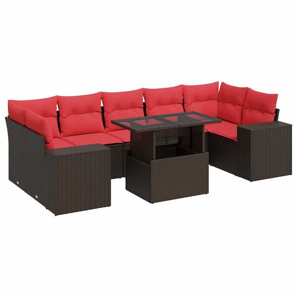 vidaXL Salon de jardin 8pcs avec coussins marron r&eacute;sine tress&eacute;e acacia