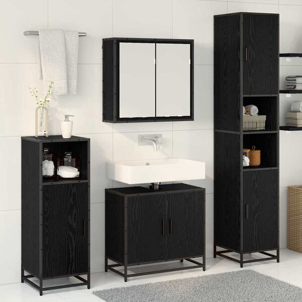 vidaXL Ensemble de mobilier de salle de bain 3 pcs Ch&ecirc;ne noir