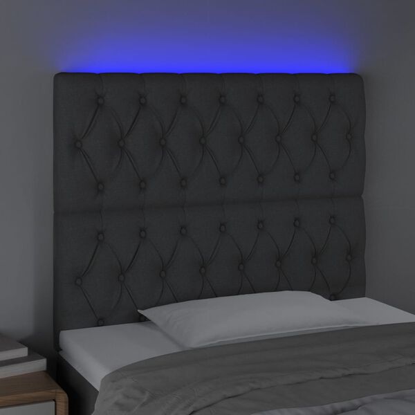 vidaXL T&ecirc;te de lit &agrave; LED Gris fonc&eacute; 90x7x118/128 cm Tissu