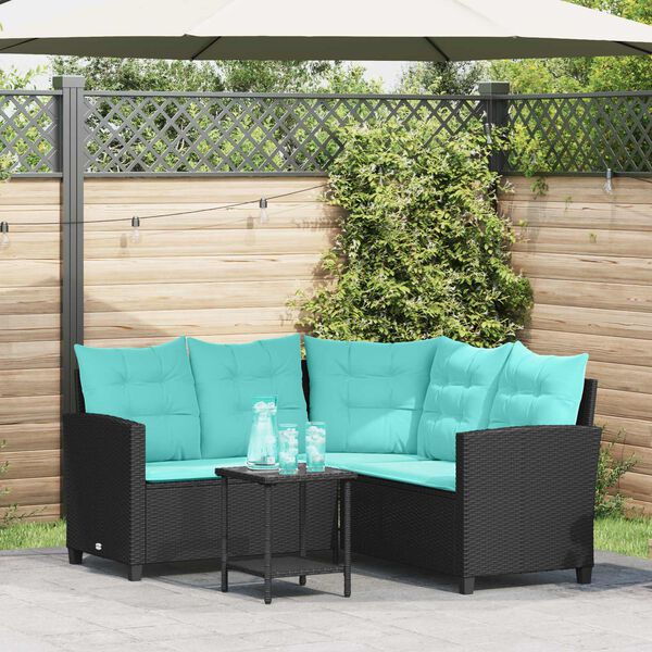 vidaXL Canap&eacute; de jardin 2 pcs Noir et turquoise Poly rotin