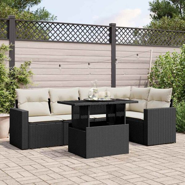 vidaXL Salon de jardin 6 pcs avec coussins noir r&eacute;sine tress&eacute;e