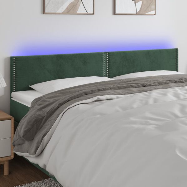 vidaXL T&ecirc;te de lit &agrave; LED Vert fonc&eacute; 160x5x78/88 cm Velours