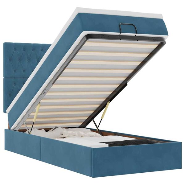 vidaXL Cadre de lit ottoman avec matelas bleu fonc&eacute; 100x200 cm velours